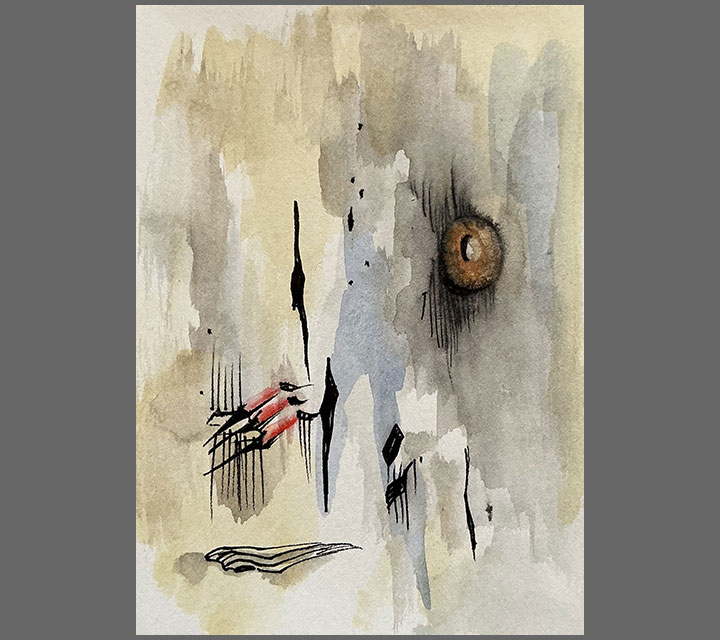 <em>Nosara Beach Walk Series, This and That</em>, Ink and Watercolor, 3" x 6"